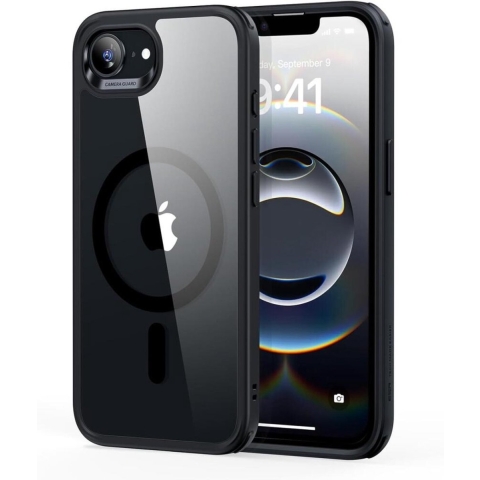 ESR Classic Hybrid HaloLock Backcover Apple iPhone 16e Transparant, Zwart Inductieve lading, MagSafe compatible, Stootbestendig