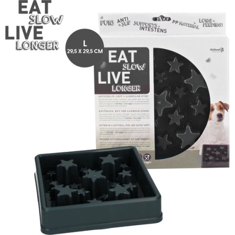 Eat Slow Live Longer Star Voerbak – Anti-schrok voerbak – Slowfeeder voor honden – Anti-slip – Grijs - 29.5 x 29.5 cm - L - Geschikt voor de kleine tot middelgrote hond