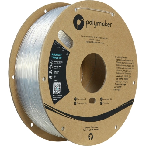 Polymaker PD03003 TPU95-HF Filament TPU, Flexibel filament Flexibel, Highspeed filament, UV-bestendig 1.75 mm 1000 g Helder PolyFlex™ 1 stuk(s)