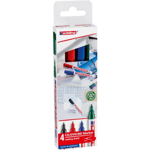 Edding CD/DVD marker Zwart, Groen, Rood, Blauw 0.5 mm, 1 mm