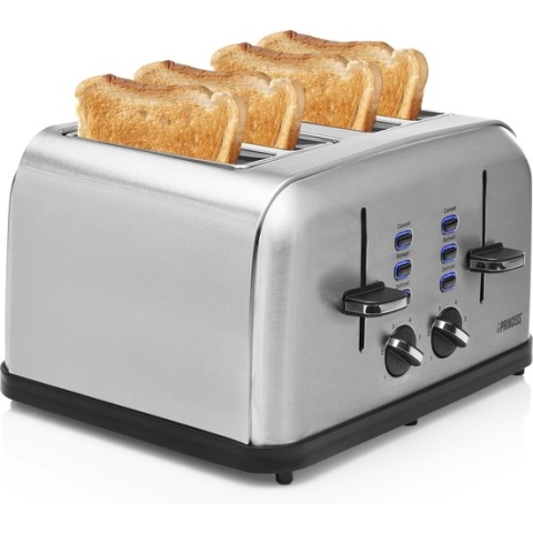 Princess 142355 Broodrooster – Vier sleuven – Zilver - RVS - ontdooi en verwarmfuncties