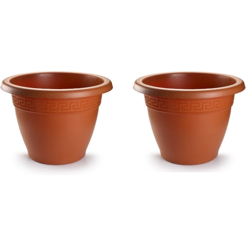 Plasticforte Plantenpot - 2x stuks - terracotta bruin - 45x38 cm - bloempot - kunststof - rond -