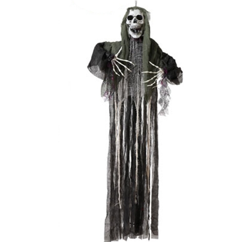 Halloween/horror thema hang decoratie Geest/spook Skelet - met LED licht - griezelige pop - 158 cm -
