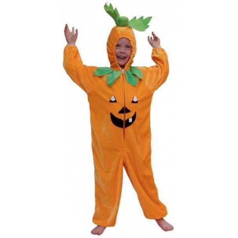 Halloween verkleedkostuum - pompoen - onesie - voor kinderen - oranje 128 -