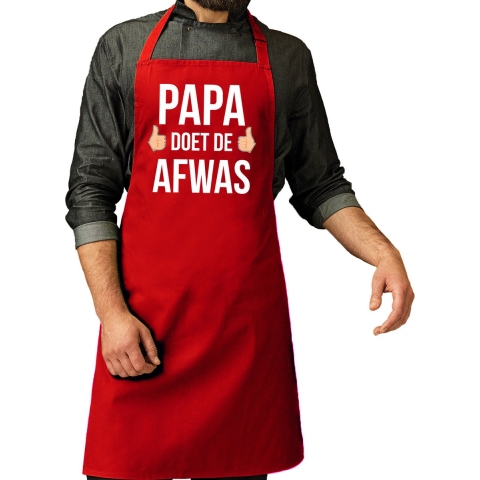 Papa doet de afwas cadeau katoenen schort rood voor heren -