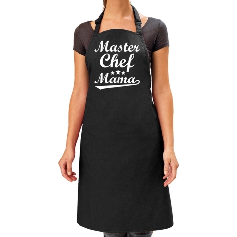 Moederdag cadeau schort - master chef mama - zwart - keukenschort - verjaardag - barbecue/BBQ -