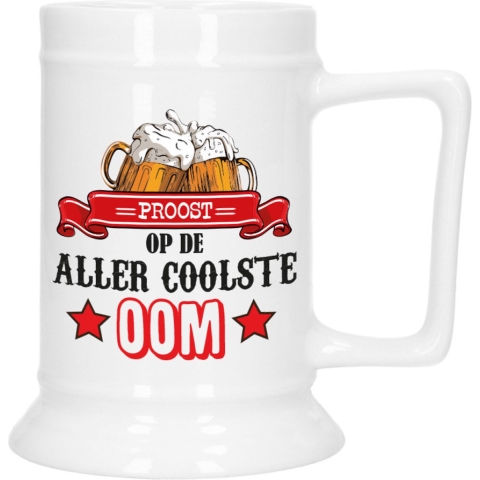 Cadeau Bierpul voor oom - rood - de coolste oom - keramiek - 530 ml -