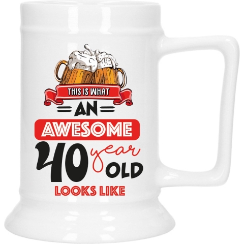 Cadeau Bierpul voor 40 jaar - rood - grappige leeftijd bierpul - keramiek - 530 ml -