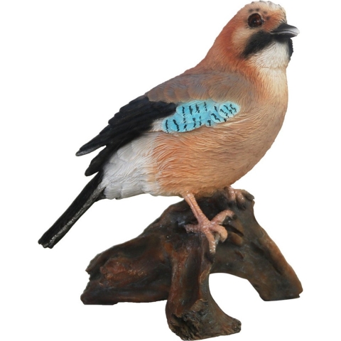 Dierenbeeld Vlaamse Gaai vogel - 16 cm - Bruin/Zwart/Blauw - Polystone -