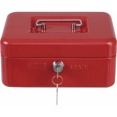 Geldkistje met 2 sleutels - rood - staal - muntbakje - 20 x 16 x 7 cm - inbraakbeveiliging -