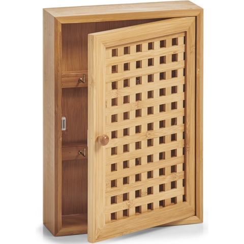 Zeller Sleutelkastje - bruin - bamboehout - 8 haakjes - 19 x 27 cm - sleutelrekje -