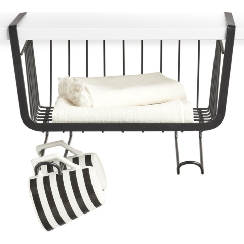 1x Zwarte opberg/opruim hangmandjes met haken 31 cm -