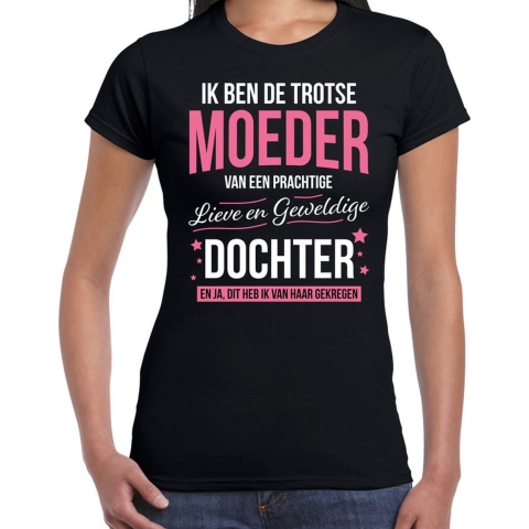 Trotse moeder / dochter cadeau t-shirt zwart voor dames 2XL -