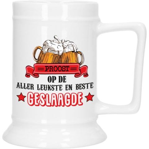 Geslaagd Cadeau Bierpul - rood - proost beste geslaagde - keramiek - 530 ml -