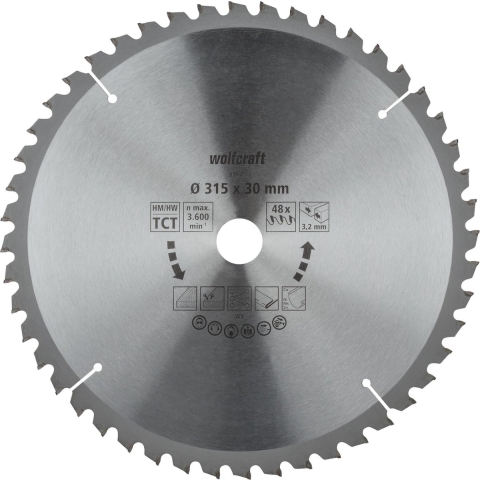Wolfcraft Tafelcirkelzaagblad | HM | 48 Zähne | Ø315mm | 1 stuk - 6584000