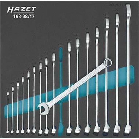 HAZET Ring-steeksleutelset 163-98/17 · Buitentwaalfkant tractieprofiel · 17-delig · 6 - 24