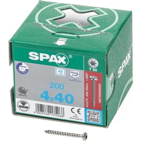 SPAX 0207000400403 Houtschroef 4 mm 40 mm T-STAR plus RVS A2 200 stuk(s)