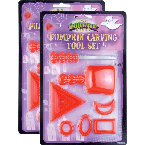 Set van 4x stuks halloween Pompoen uithollen snijset 9-delig -