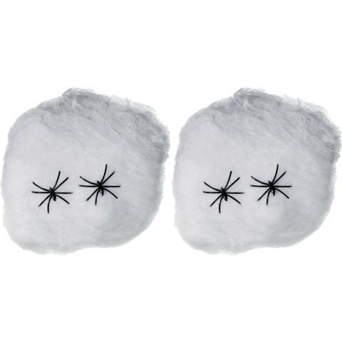 Decoratie spinnenweb/spinrag met spinnen - 4x - 40 gram - wit - Halloween/horror versiering -