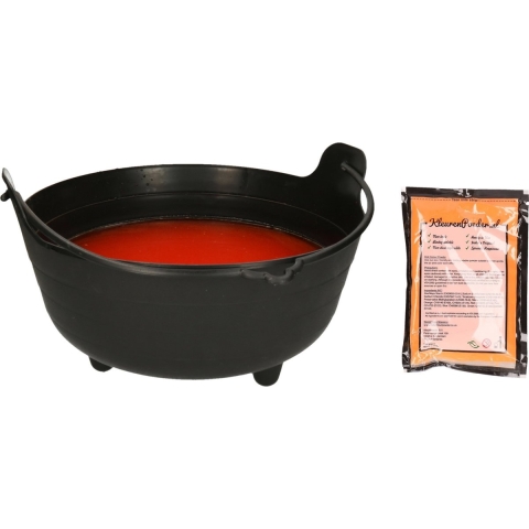 Halloween heksenketel/kookpot met heksensoep - 37 cm - incl. kleurpoeder oranje -