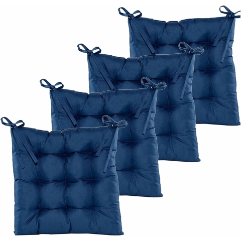 Stoelkussen gewatteerd - 6x - donkerblauw - 38 x 38 cm - binnen/buiten -