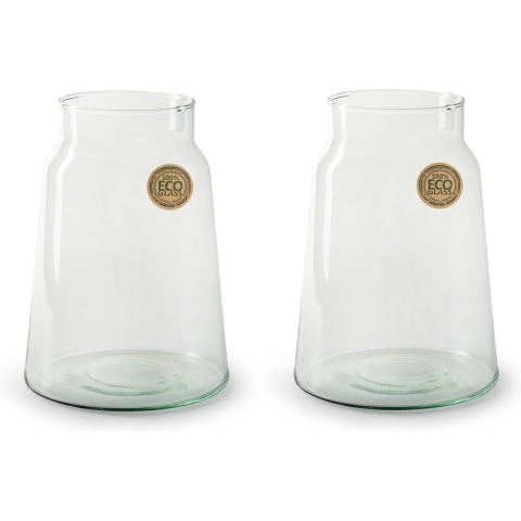 Set van 2x stuks bloemenvazen - Eco glas transparant - H25 x D14.5 cm -