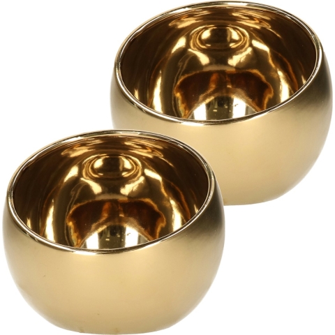 Luxe theelichthouder/kaarsenhouder - 2x - goud - keramiek - D10 x H9 cm -