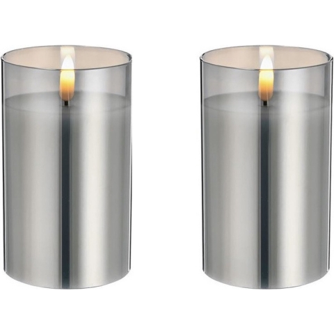 3x stuks luxe led kaarsen in grijs glas D7,5 x H12,5 cm met timer -