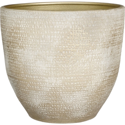 Plantenpot/bloempot Carrie terracotta champagne met flakes patroon - D35/H32 cm -