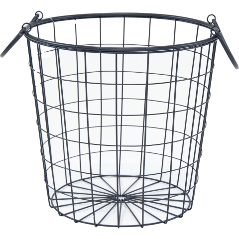 Draadmand - zwart - metaal - D41 x H39 cm - opbergmand met handvaten -