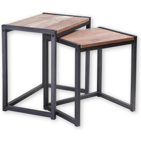 Bijzettafels/plantenstandaard 2-delig - zwart - metaal/hout - L44 x B30 x H45 en L38 x B30 x H40 cm -