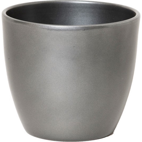 Floran Bloempot - glanzend zilver metallic - keramiek - voor kamerplant - H25 x D28 cm -