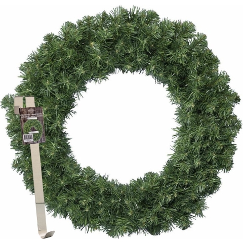 Kerstkrans 50 cm - groen - met messing zilveren hanger/ophanghaak - kerstversiering -