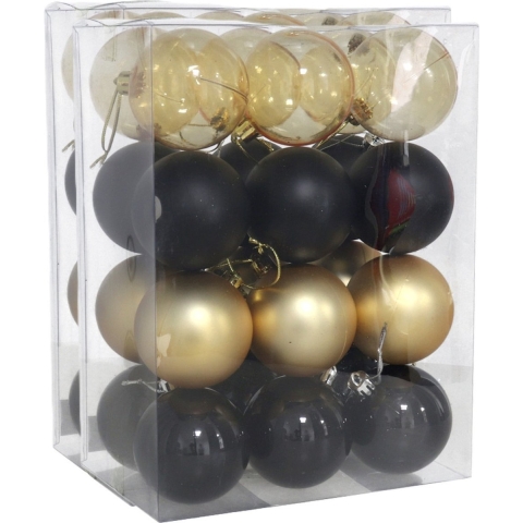 Kerstballen set - 48x stuks - 6 cm - zwart en goud - kunststof - kerstversiering -