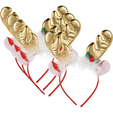 Kerst diadeem/haarbanden - 4x - rendier gewei met oren - goud - polyester - accessoires -