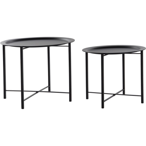 Set van 2x bijzettafels rond metaal zwart 44/49 cm -