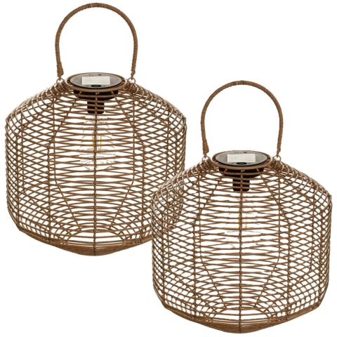 Atmosphera Solar tuin lantaarn - 2x - naturel rotan - 30 x 30 cm - buiten/binnen - Led licht -