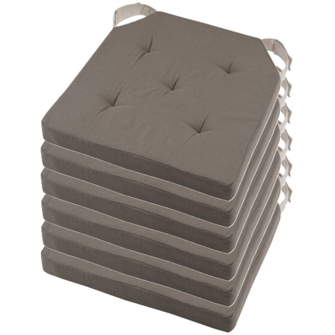 Stof Textile stoelkussen DUO - 6x - taupe - 38 x 38 x 4 cm - klittenband sluiting -