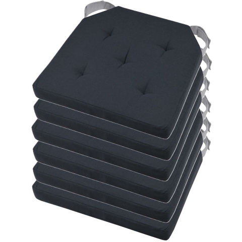 Stof Textile stoelkussen DUO - 6x - antraciet - 38 x 38 x 4 cm - klittenband sluiting -