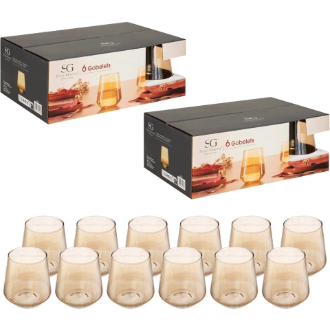 Secret de Gourmet Drinkglazen Olga - 12x stuks - amber glas - 450 ml - 10 x 11 cm -