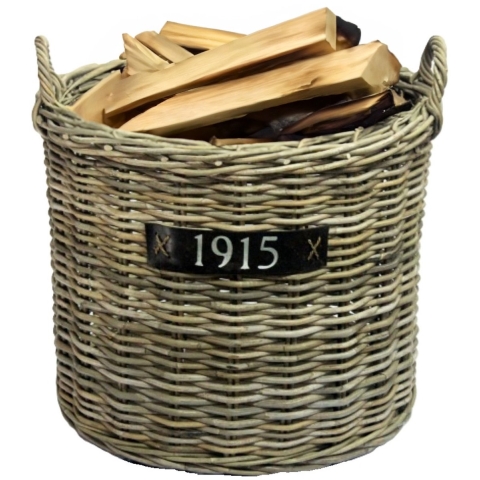 Haardmand - op wieltjes - bruin - rond - D65 x H60 cm - rotan - gevlochten riet - mand -