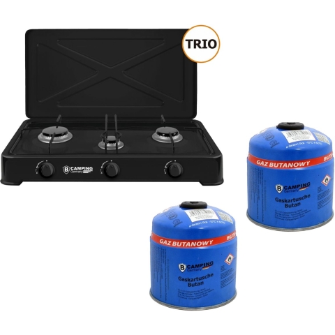 Camping kookpit/kookstel - 3 pits - inclusief butaangas navulling - 2x stuks - 500 gram -