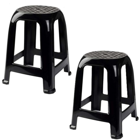 Zit krukjes - 2x - zwart - kunststof - 37 x 37 x 46 cm - extra zitplaatsen -