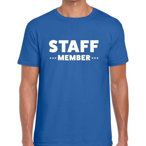 Staff member / personeel tekst t-shirt blauw heren S -