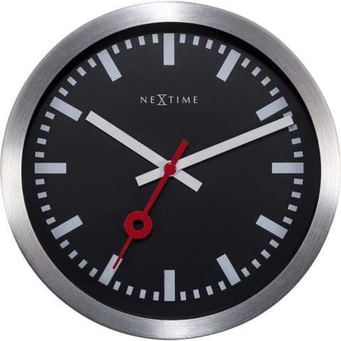 NeXtime NE-3998STZW Wandklok &apos;Station&apos; Ø19 Cm, Geborsteld Aluminium Zwart