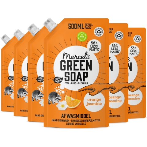 6x Marcel's Green Soap Afwasmiddel Sinaasappel&Jasmijn Navulling 500 ml