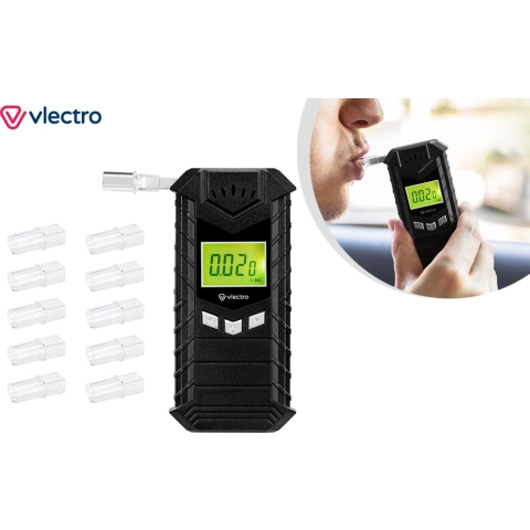 Vlectro Alcoholtester - Digitale Blaastest - USB-Oplaadbaar - Inclusief Mondstukjes - Compact Ontwer