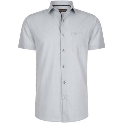 Cappuccino Italia - Heren Overhemden Korte Mouw Palermo - Grijs - Maat 3XL