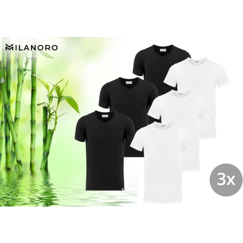Milanoro - 3 zachte bamboe T-shirts - Wit - Ronde hals - M