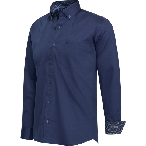 Cappuccino Italia - Heren Overhemden Stretch Overhemd Ancona - Blauw - Maat L